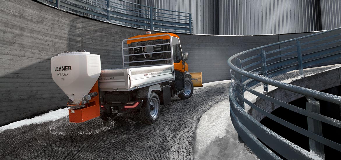 ALKE' electric vehicles with salt spreader ALKE' electric vehicles with Snowplough
